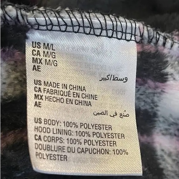 Jenni by Jennifer Moore Short Sherpa Hooded Robe Black/pink/white Plaid Size M/L - Picture 3 of 6